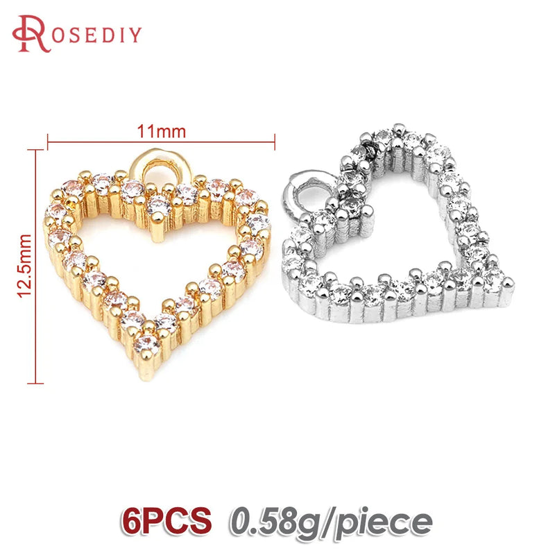 6PCS 18K Brass Heart Charms Pendants for Jewelry Making