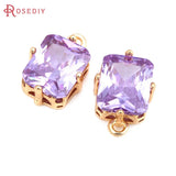 6PCS 18K Brass Zircon Rectangle Charms Pendant Jewelry Making Supplies