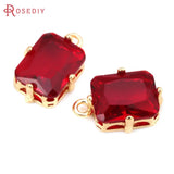 6PCS 18K Brass Zircon Rectangle Charms Pendant Jewelry Making Supplies