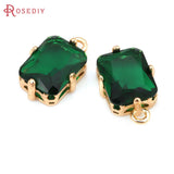 6PCS 18K Brass Zircon Rectangle Charms Pendant Jewelry Making Supplies