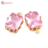 6PCS 18K Brass Zircon Rectangle Charms Pendant Jewelry Making Supplies