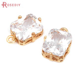 6PCS 18K Brass Zircon Rectangle Charms Pendant Jewelry Making Supplies
