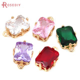 6PCS 18K Brass Zircon Rectangle Charms Pendant Jewelry Making Supplies