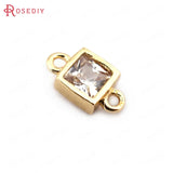6PCS 18K Brass Zircon Square Connect Charms Jewelry Making Supplies