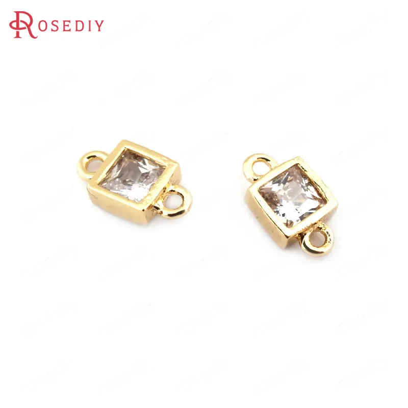 6PCS 18K Brass Zircon Square Connect Charms Jewelry Making Supplies
