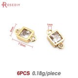 6PCS 18K Brass Zircon Square Connect Charms Jewelry Making Supplies