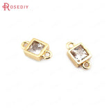6PCS 18K Brass Zircon Square Connect Charms Jewelry Making Supplies