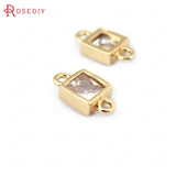 6PCS 18K Brass Zircon Square Connect Charms Jewelry Making Supplies