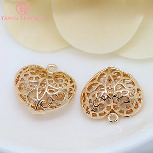 6PCS 24K Champagne Plated Brass Heart Charms Pendants DIY Jewelry