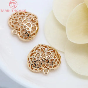 6PCS 24K Champagne Plated Brass Heart Charms Pendants DIY Jewelry