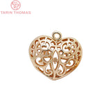 6PCS 24K Champagne Plated Brass Heart Charms Pendants DIY Jewelry