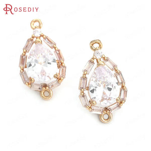 6PCS 19x11MM Champagne Brass Zircon Drop Connect Charms Pendants