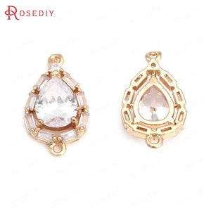 6PCS 19x11MM Champagne Brass Zircon Drop Connect Charms Pendants
