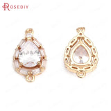 6PCS 19x11MM Champagne Brass Zircon Drop Connect Charms Pendants
