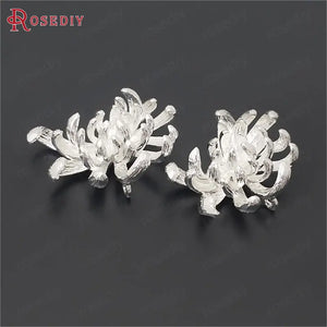 6PCS High Champagne/Silver Brass Flower Charms Pendants