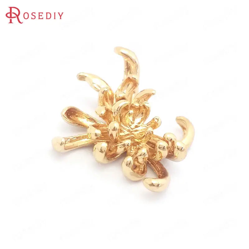 6PCS High Champagne/Silver Brass Flower Charms Pendants