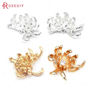 6PCS High Champagne/Silver Brass Flower Charms Pendants