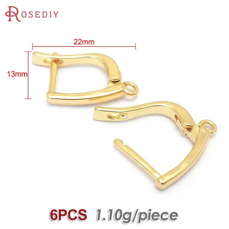 6PCS 24K Brass Stud Pin Earrings Hooks Clasps DIY Jewelry Findings