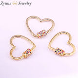 6PCS Rainbow CZ Heart Shape Screw Clasp Lock Jewelry Findings