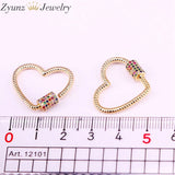 6PCS Rainbow CZ Heart Shape Screw Clasp Lock Jewelry Findings