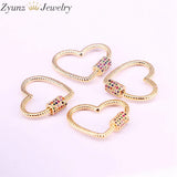 6PCS Rainbow CZ Heart Shape Screw Clasp Lock Jewelry Findings