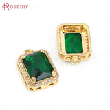 6PCS 24K Brass Zircon Glass Rectangle Charms Pendants Jewelry Making Supplies