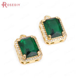 6PCS 24K Brass Zircon Glass Rectangle Charms Pendants Jewelry Making Supplies