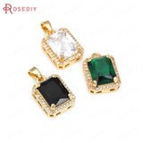 6PCS 24K Brass Zircon Glass Rectangle Charms Pendants Jewelry Making Supplies