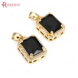 6PCS 24K Brass Zircon Glass Rectangle Charms Pendants Jewelry Making Supplies