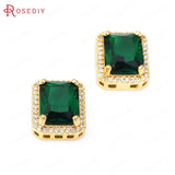 6PCS 24K Brass Zircon Glass Rectangle Charms Pendants Jewelry Making Supplies