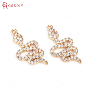 6PCS Brass/Zircon Snake Charms Pendants Jewelry DIY Findings