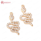 6PCS Brass/Zircon Snake Charms Pendants Jewelry DIY Findings