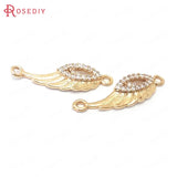 6PCS 24x7.5MM Champagne Brass Zircon Wing Charms Pendants