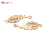 6PCS 24x7.5MM Champagne Brass Zircon Wing Charms Pendants