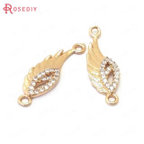 6PCS 24x7.5MM Champagne Brass Zircon Wing Charms Pendants
