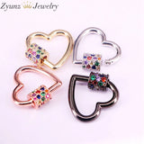 6PCS Heart Screw Clasp CZ Micro Pave 25*24mm