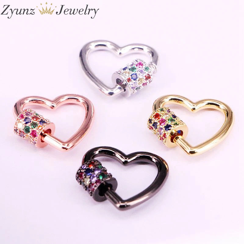 6PCS Heart Screw Clasp CZ Micro Pave 25*24mm