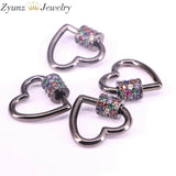 6PCS Heart Screw Clasp CZ Micro Pave 25*24mm