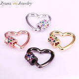 6PCS Heart Screw Clasp CZ Micro Pave 25*24mm