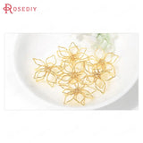 6PCS 24K Brass 3D Flower Charms Pendants Jewelry Making Supplies