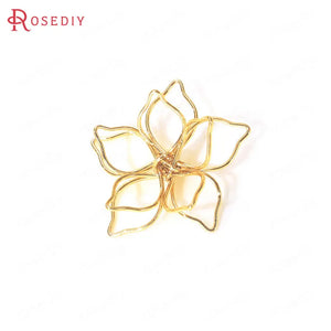 6PCS 24K Brass 3D Flower Charms Pendants Jewelry Making Supplies
