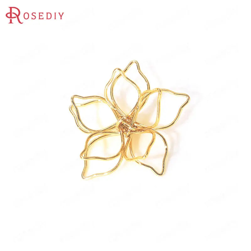 6PCS 24K Brass 3D Flower Charms Pendants Jewelry Making Supplies