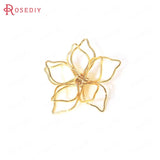 6PCS 24K Brass 3D Flower Charms Pendants Jewelry Making Supplies