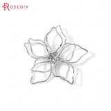 6PCS 24K Brass 3D Flower Charms Pendants Jewelry Making Supplies