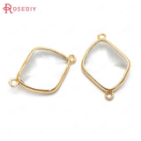 6PCS 27x18MM Champagne Brass Glass 2 Holes Polygon Charms Pendants