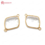 6PCS 27x18MM Champagne Brass Glass 2 Holes Polygon Charms Pendants