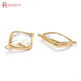 6PCS 27x18MM Champagne Brass Glass 2 Holes Polygon Charms Pendants