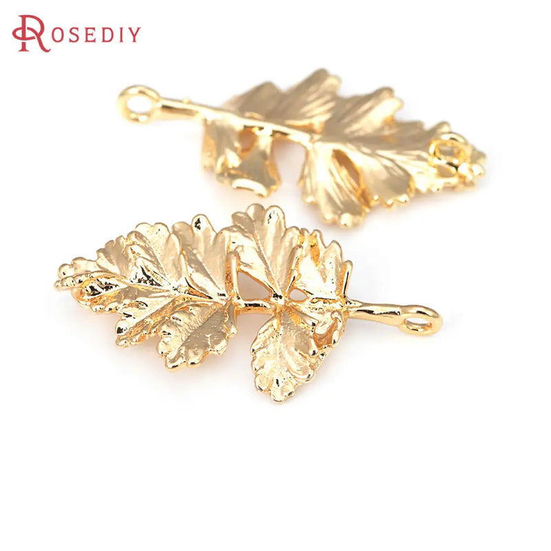 6PCS 18K Brass Tree Leaf Charms Pendants Jewelry Making DIY Supplies