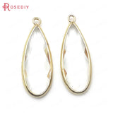 6PCS High Champagne Brass Glass Long Drop Shape Charms Pendants