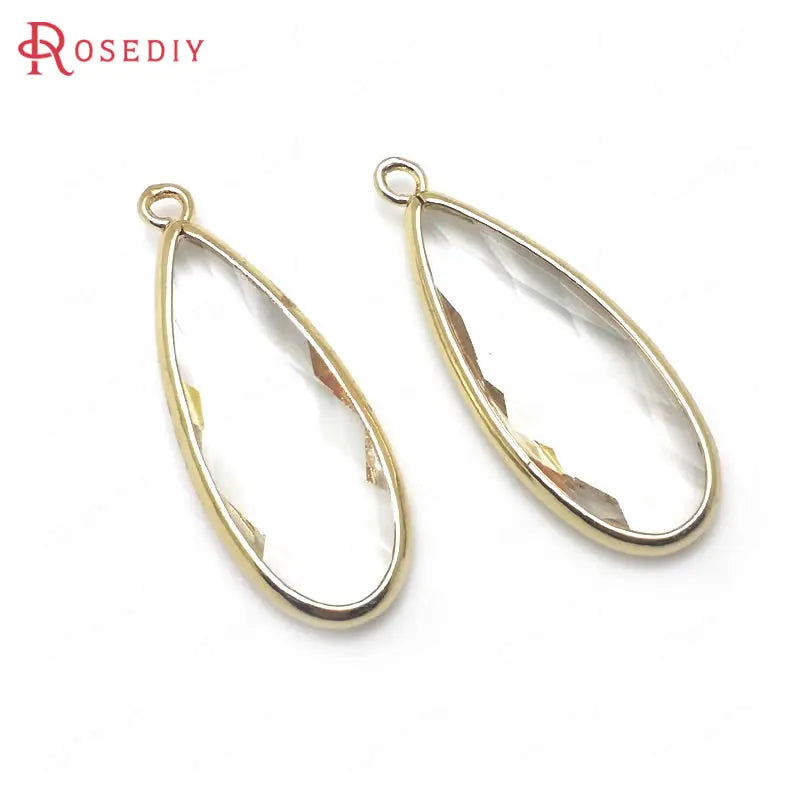6PCS High Champagne Brass Glass Long Drop Shape Charms Pendants
